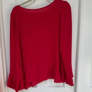 LOFT Vibrant Dark Coral Blouse with Flared Sleeves